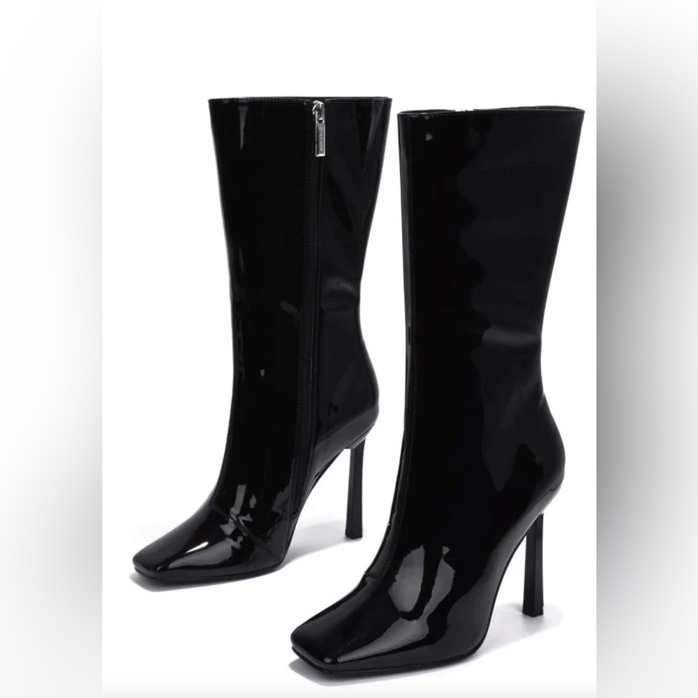 Cape Robbin Black Patent Leather Mid Calf Ankle Boot